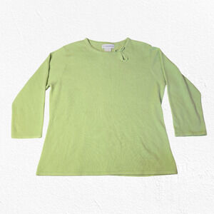 Sag Harbor Spring Green Keyhole Crewneck Bow Accent Soft Knit Sweater Size XL